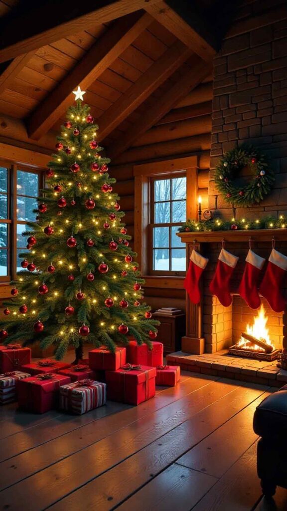 Rustic Cabin Christmas Interior Background