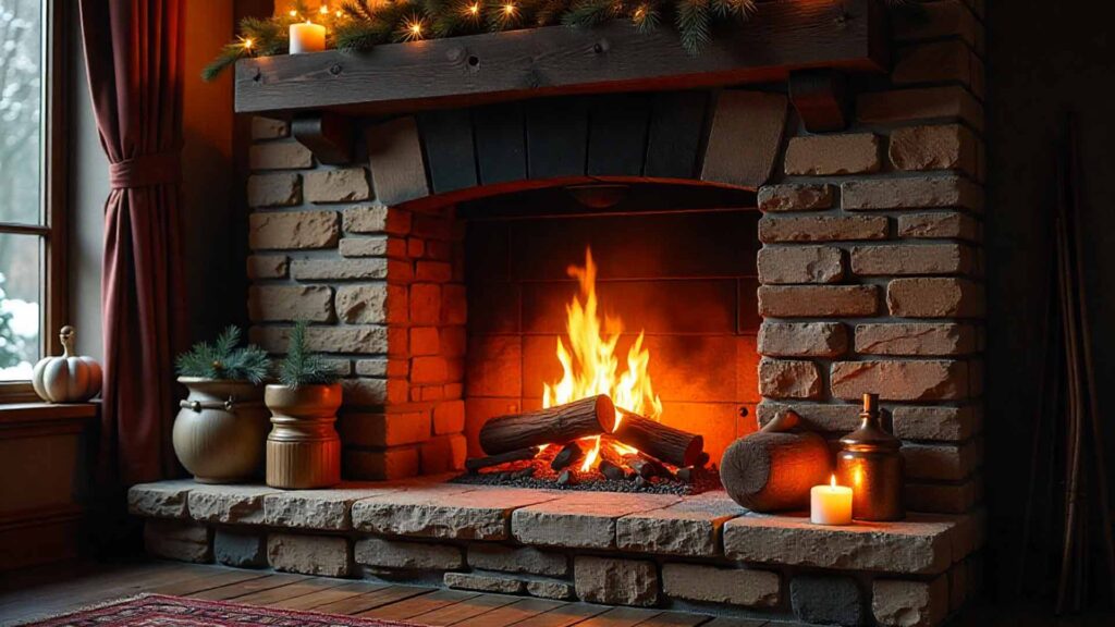 Rustic Cabin Fire Aesthetic Background