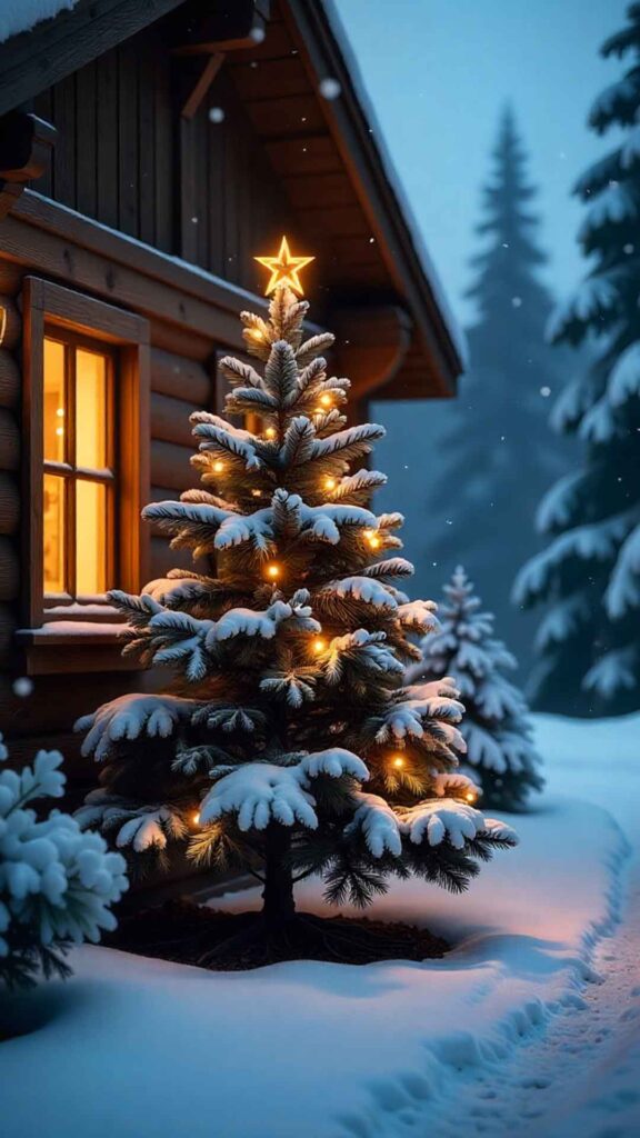 Rustic Cabin Front Yard Scene Wallpaper