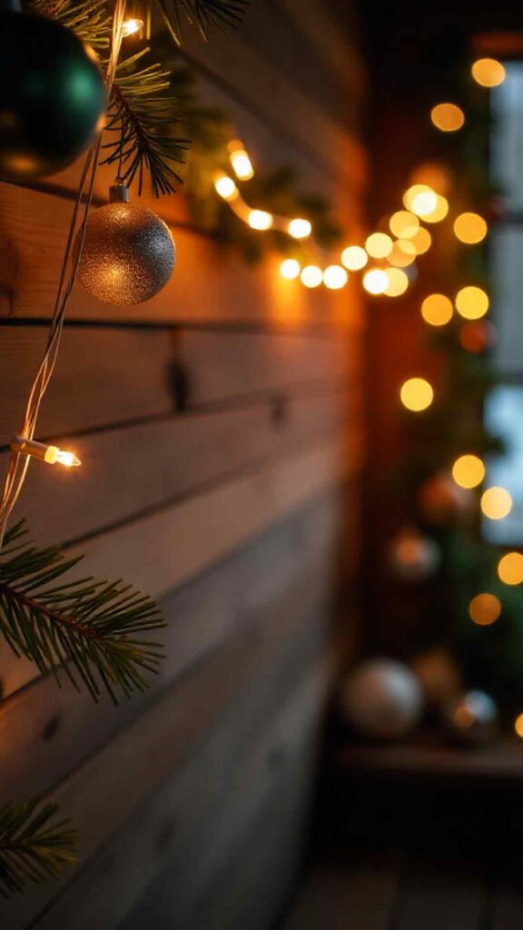 Rustic Wooden Wall With Lights Background
