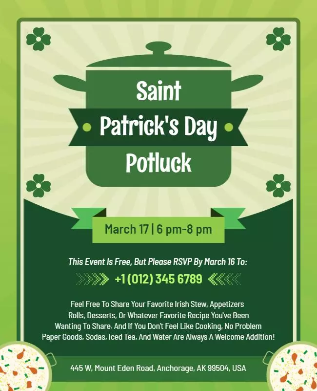 St. Patrick’s Day Potluck Invitation Flyer