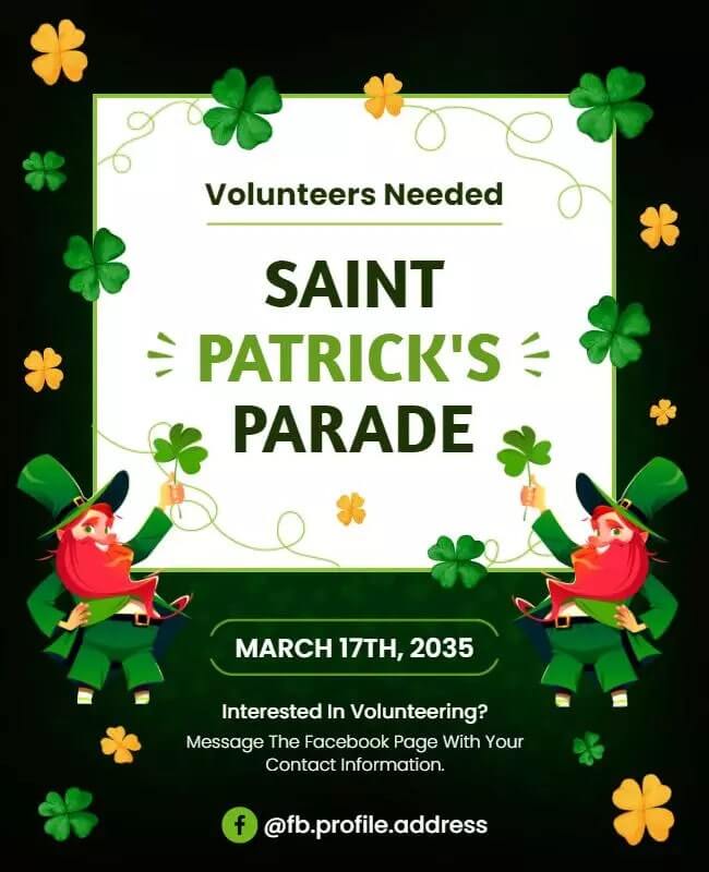 Saint Patrick's Parade Volunteer Flyer with Festive Green Theme