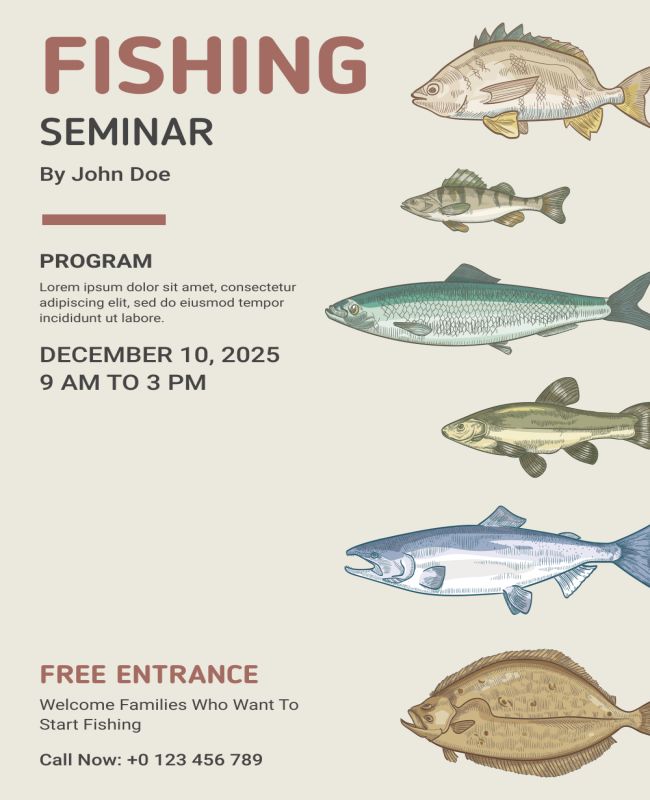 Flyer for a fishing workshop focused on tips and techniques.