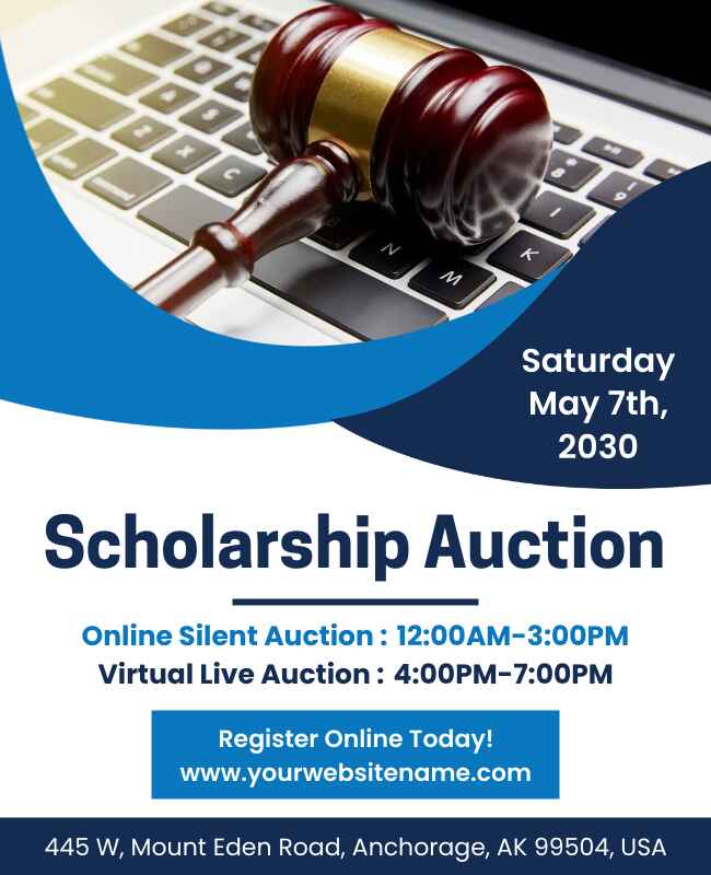 White and Blue Scholarship Auction Flyer Template