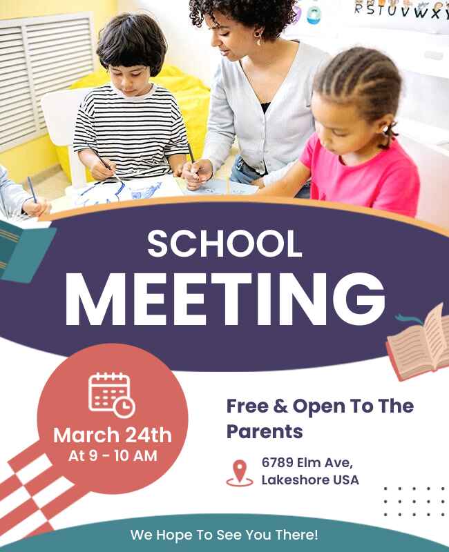 Clear and organized flyer for school meetings.