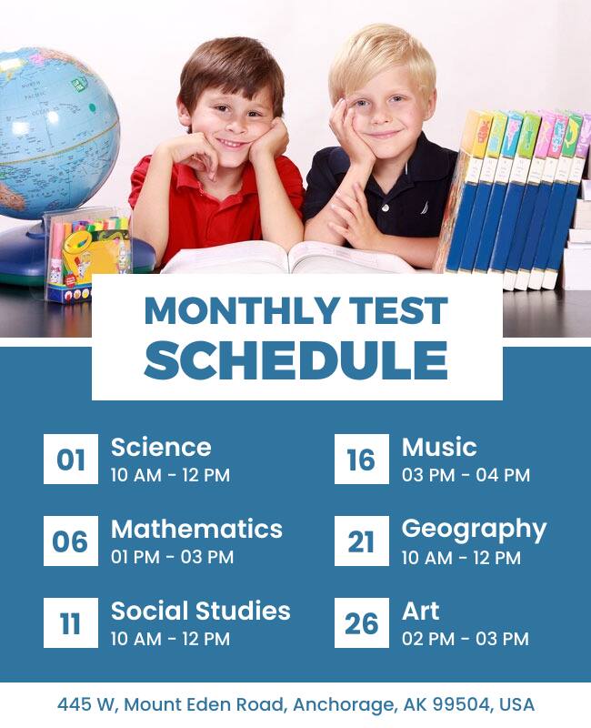 School Monthly Test Schedule Flyer Template