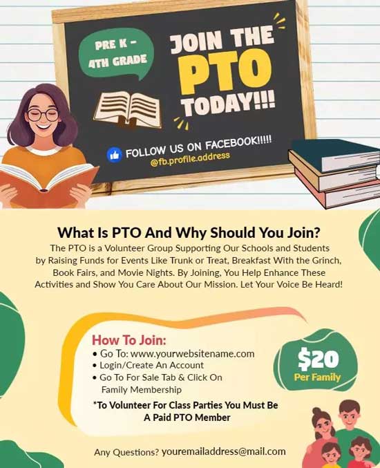 School PTO Membership Invitation Flyer Featuring Engaging Design and Information