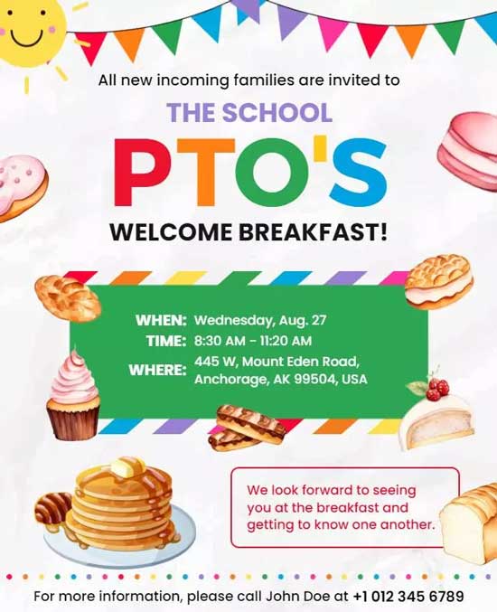 School PTO Welcome Breakfast Event Flyer with Warm and Inviting Design