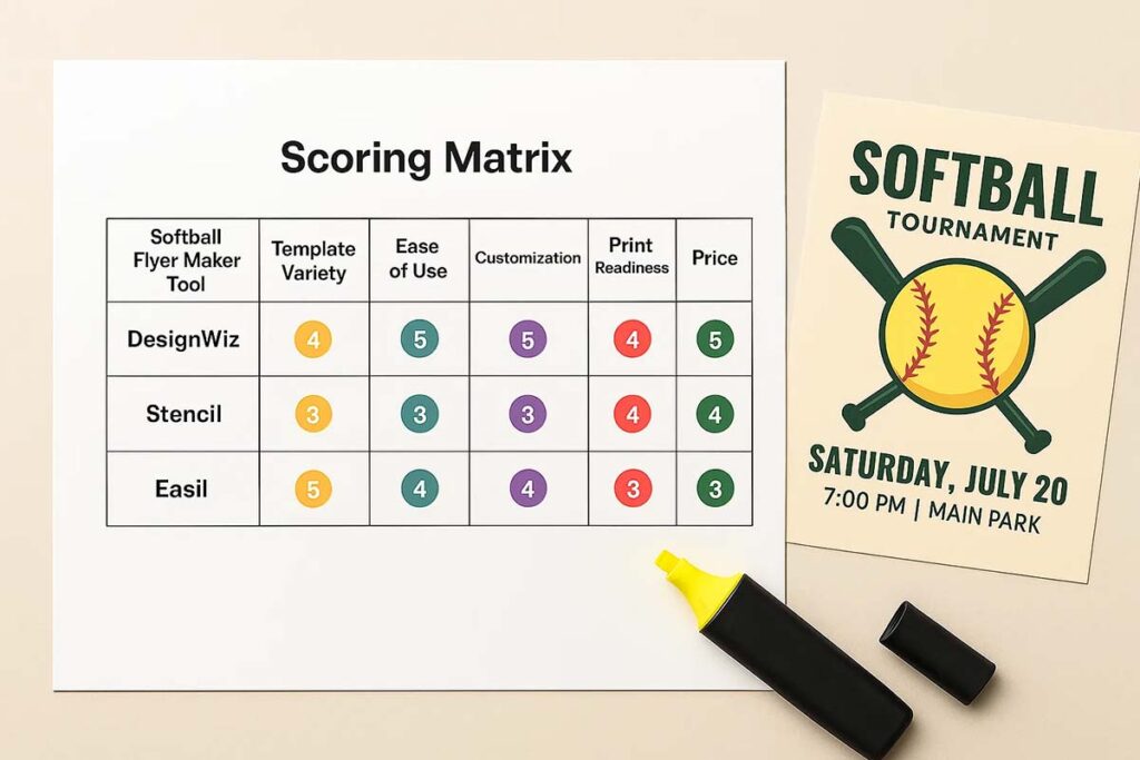 Scoring matrix comparison chart