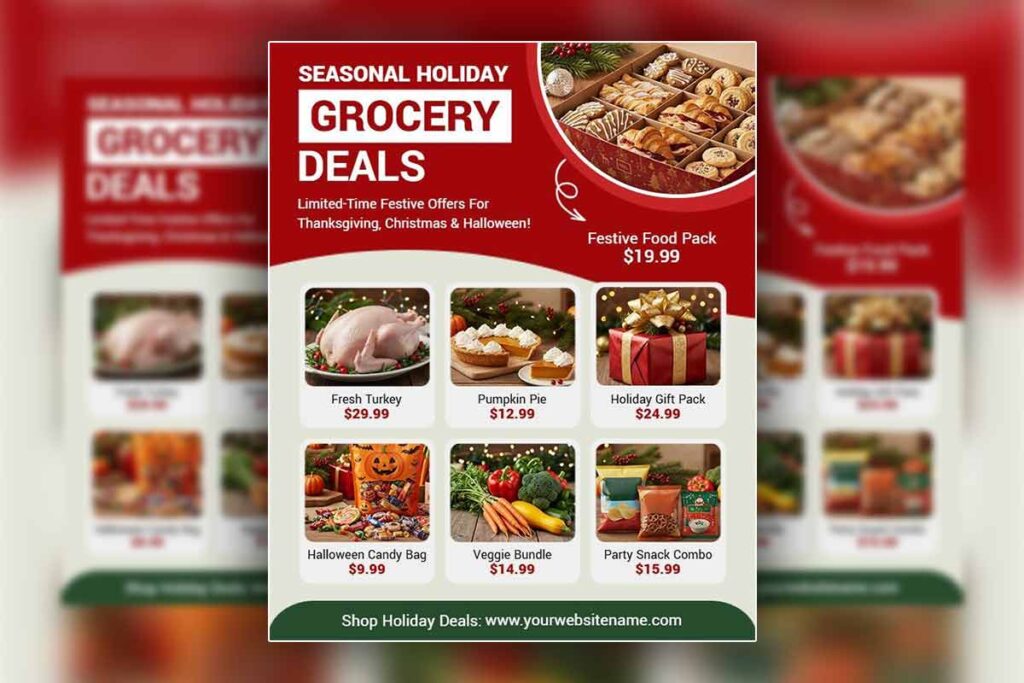 Seasonal Holiday Grocery Deals Promotional Flyer Template