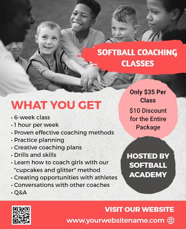 Senior Youth Softball Coaching Classes Flyer