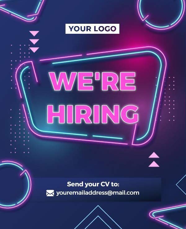 Neon Hiring Flyer Featuring Dynamic Shapes And Bold Patterns