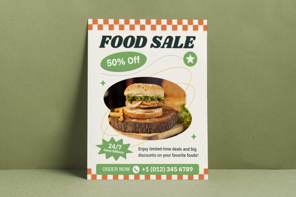 Simple Green and Orange Fast Food Sale Flyer Template