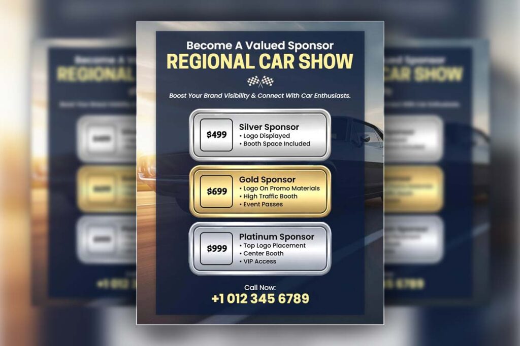 Sleek Metallic Regional Car Show Sponsorship Flyer Template
