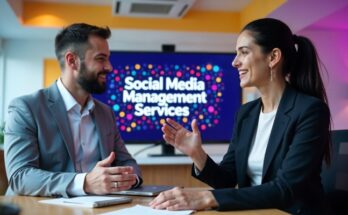 Man and woman discussing Social Media Management Services