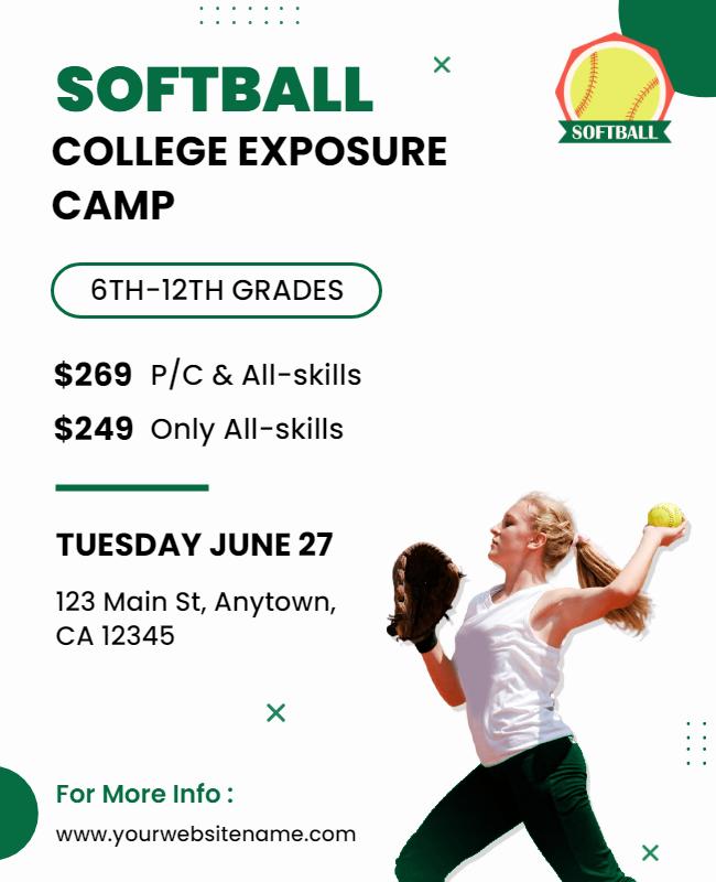 Softball College Exposure Camp Flyer