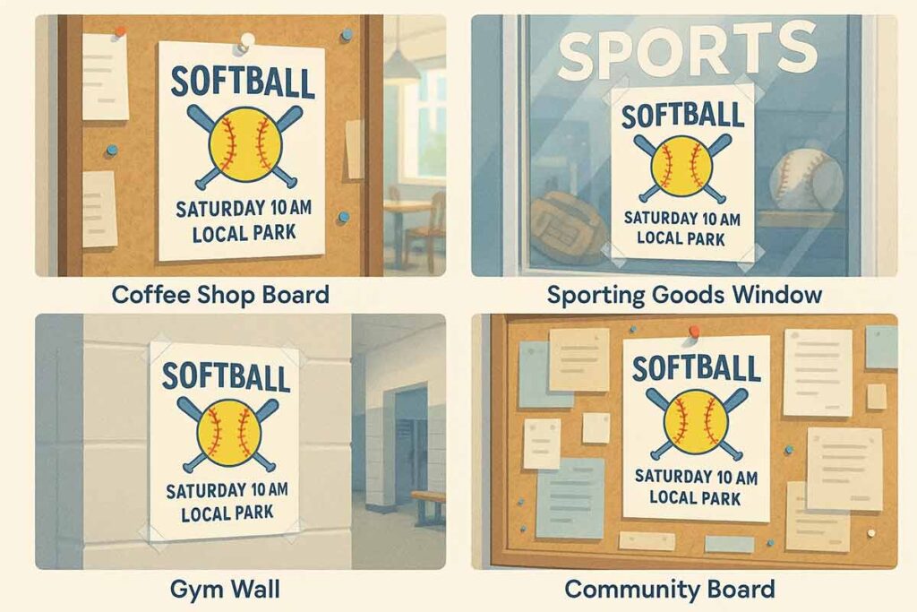Professional Softball Flyer Placement Guide Showing Optimal Locations For Maximum Parent Engagement