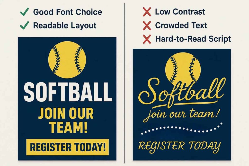 Typography comparison across different softball flyer types