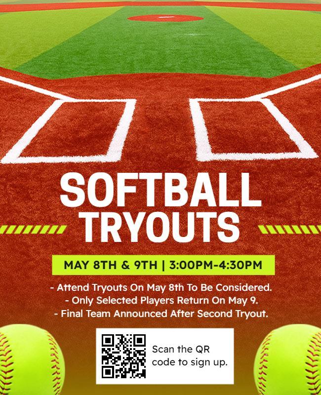 Softball Team Tryouts Announcement Flyer