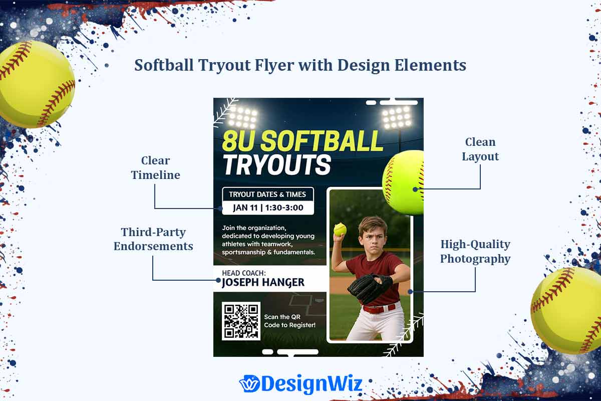 Softball Tryout Flyer with Design Elements