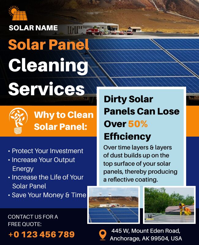 Flyer highlighting solar panel cleaning services.