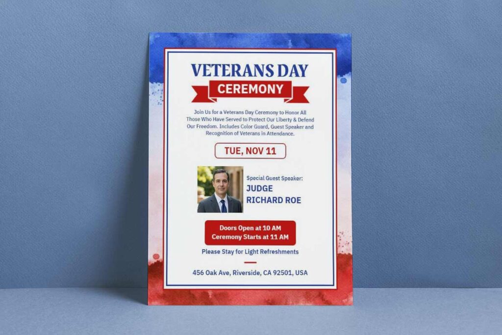 Special Speakers Veterans Day Ceremony Invitation Flyer Template