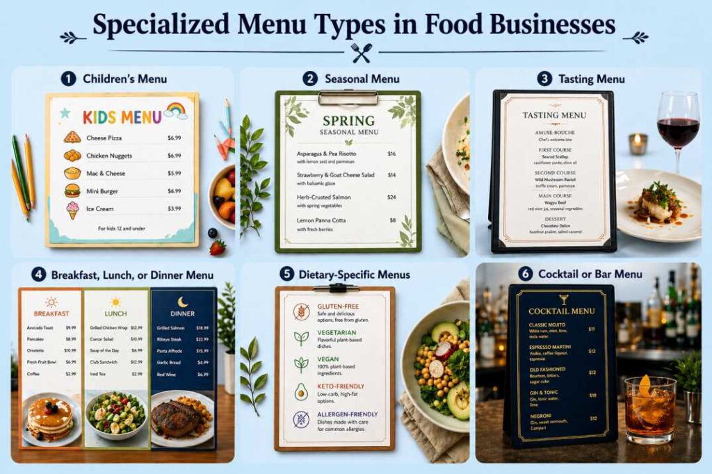 specialized menu types in food businesses