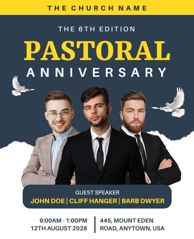 Split Layout Church Pastoral Anniversary Celebration Flyer Template