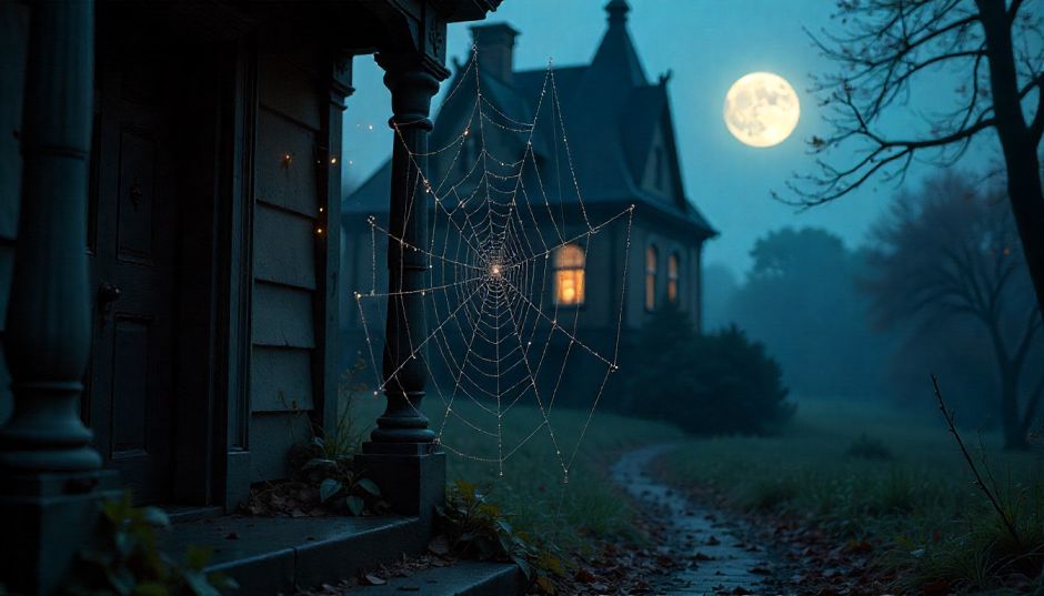 spooky spider web in night