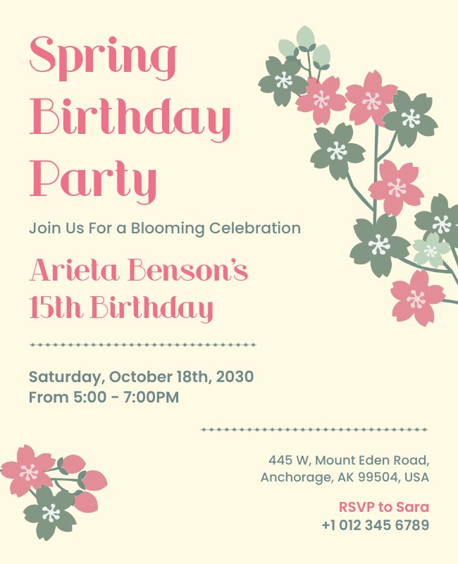 A minimalist birthday party flyer with simple design, key event details, and clean typography