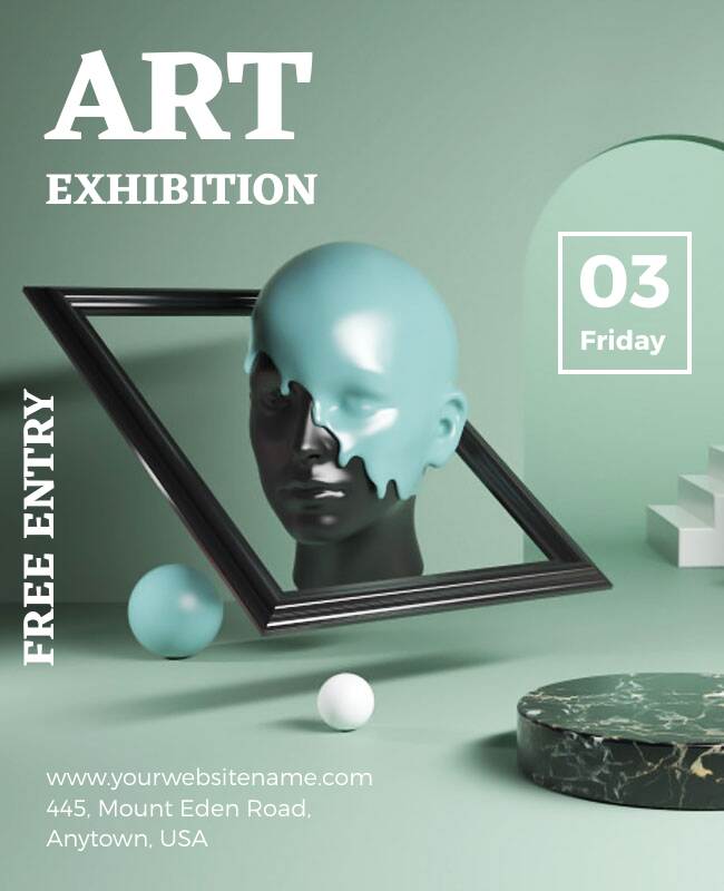 Elegant 3D art exhibition flyer with a Parisian spring theme.