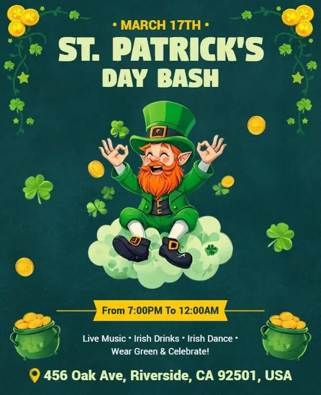 St. Patrick's Day Bash Event Flyer with Festive Green