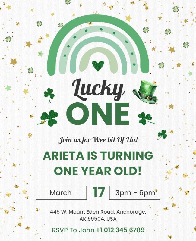 First Birthday Celebration Invitation Flyer with St. Patrick's Theme