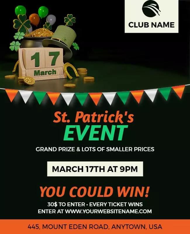 Patricks Day Celebration Event Flyer with Shamrocks