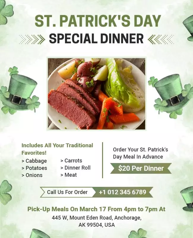 St. Patrick’s Day Dinner Flyer