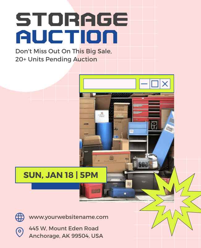 Light Pink Storage Auction Flyer Template