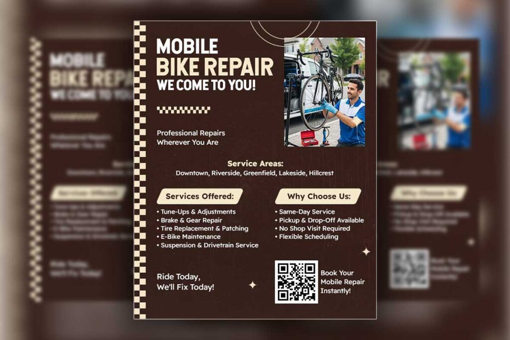 Mobile Bike Repair Service with on-Site Assistance Flyer Template