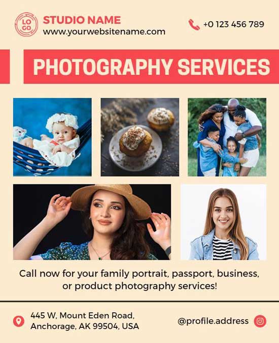 Strong Visuals Photography Services Flyer Featuring Professional Imagery