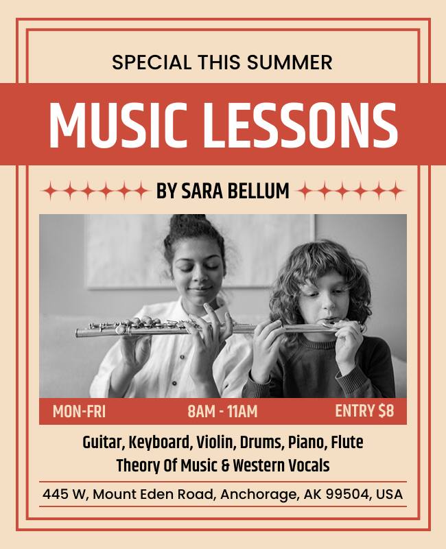 Summer Music Lessons Promotional Flyer Template