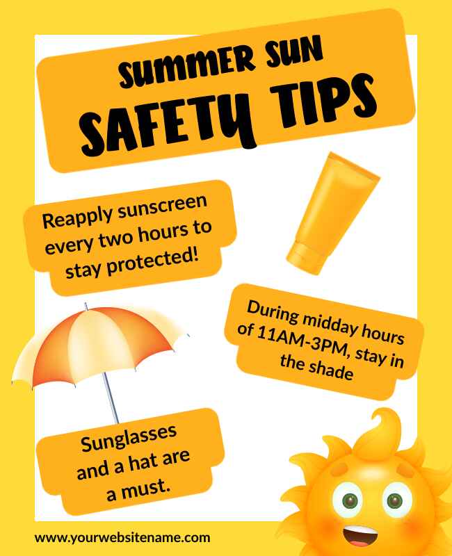 Yellow Summer Sun Safety Tips Flyer Template