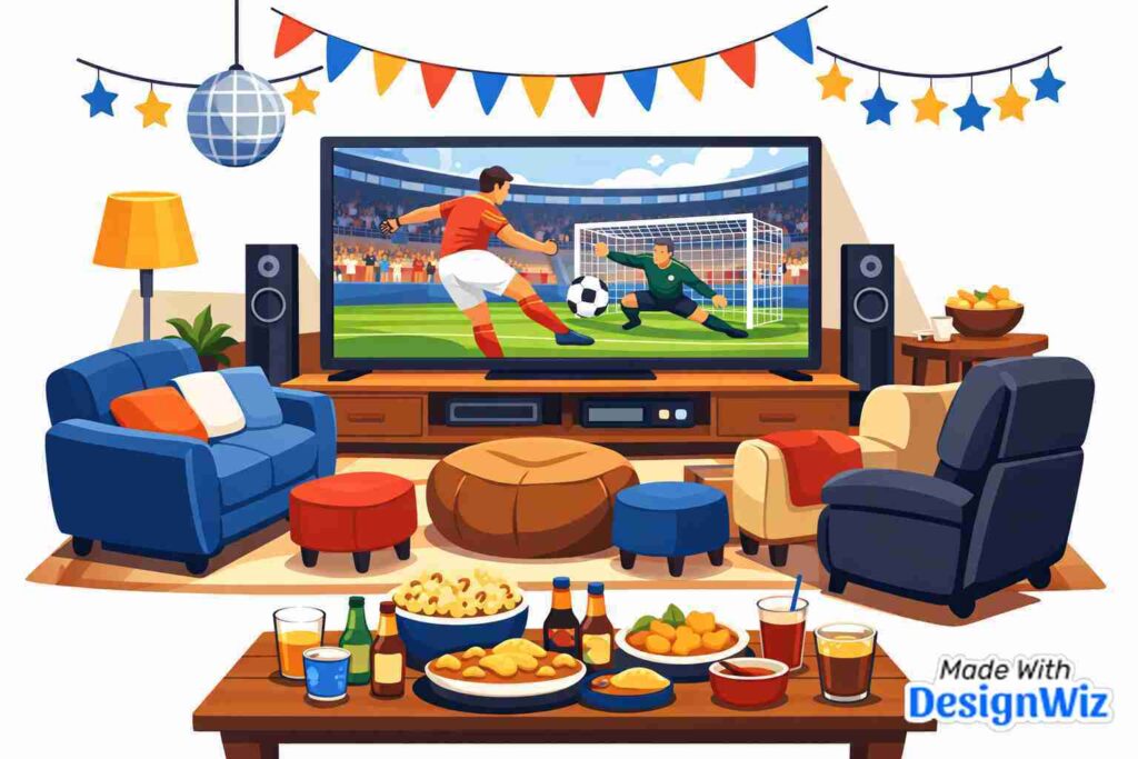 super bowl image watch party setup with large screen