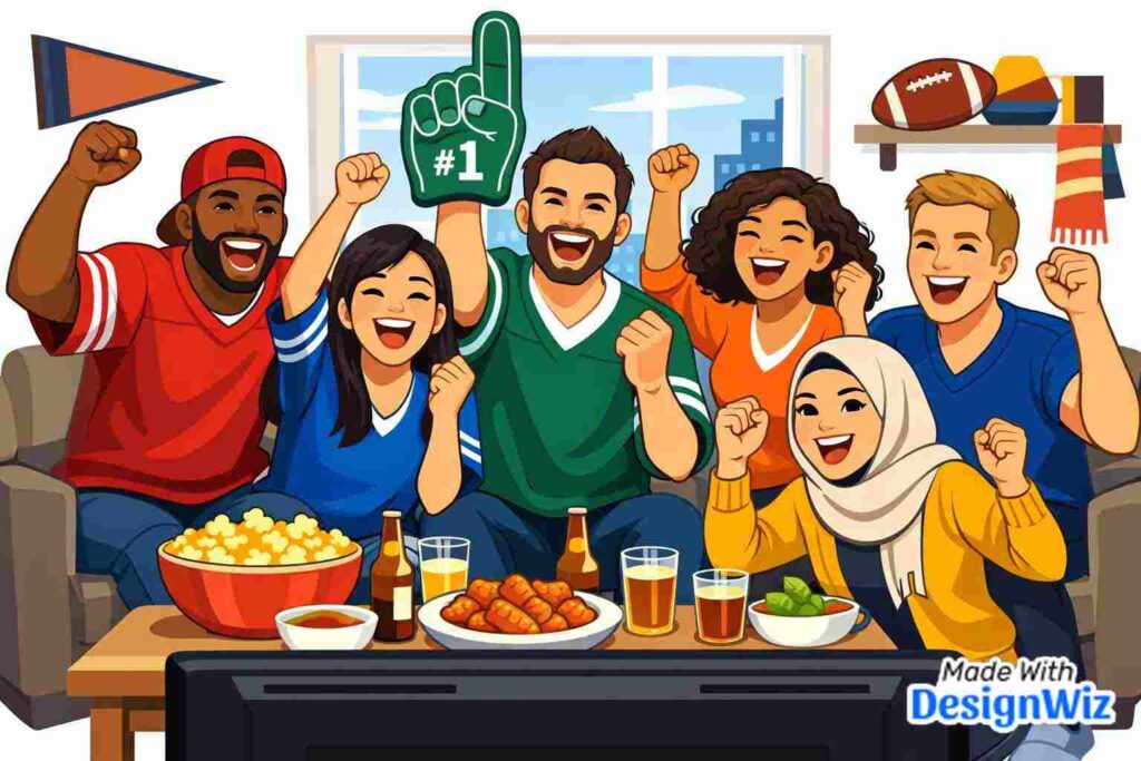 super bowl image with friends watching tv