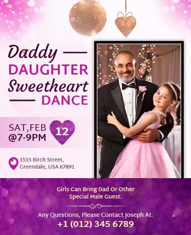 Daddy And Daughter Sweetheart Dance Event Flyer Featuring A Heartwarming Design