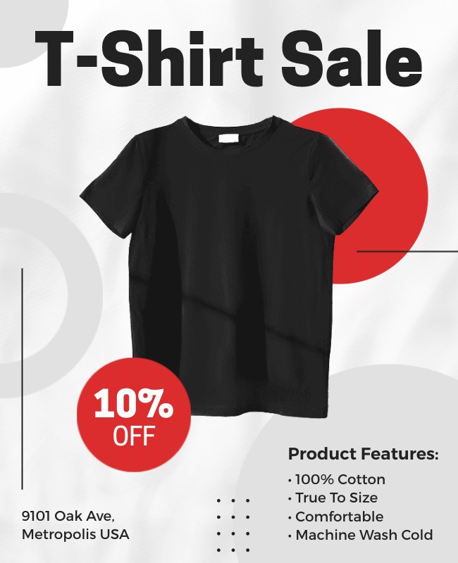 Clean and simple flyer highlighting a T-shirt sale with a minimalist design