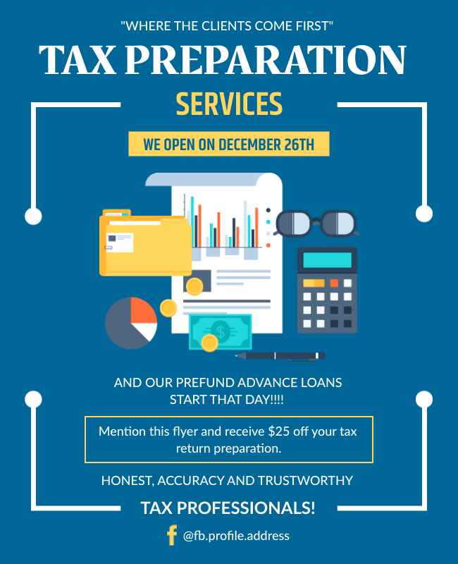 Light Blue Basic Tax Preparation Flyer Template