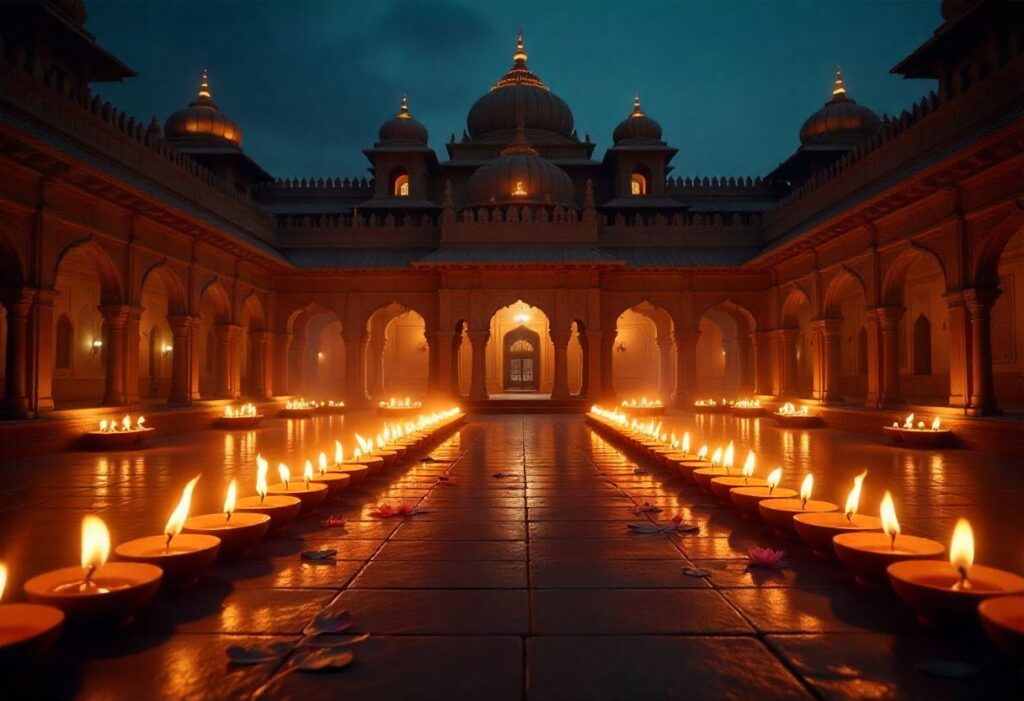 Temple-style Classical Diwali Scene