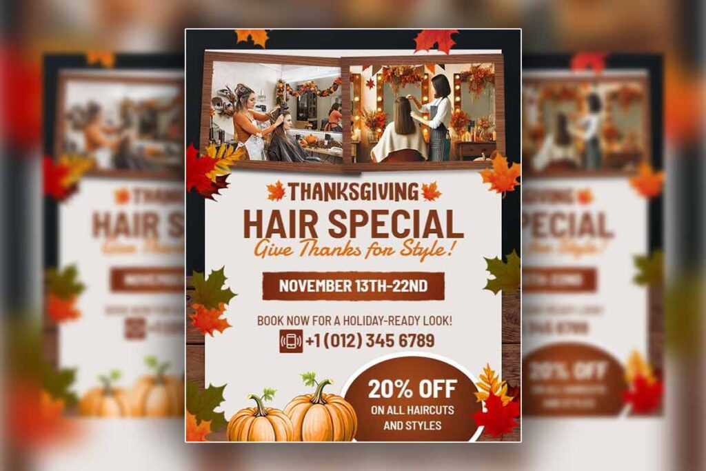 Thanksgiving Hair Salon Promotion Flyer Template