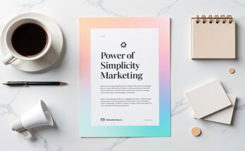 Minimalist flyer on a marble desk with coffee and stylish elements