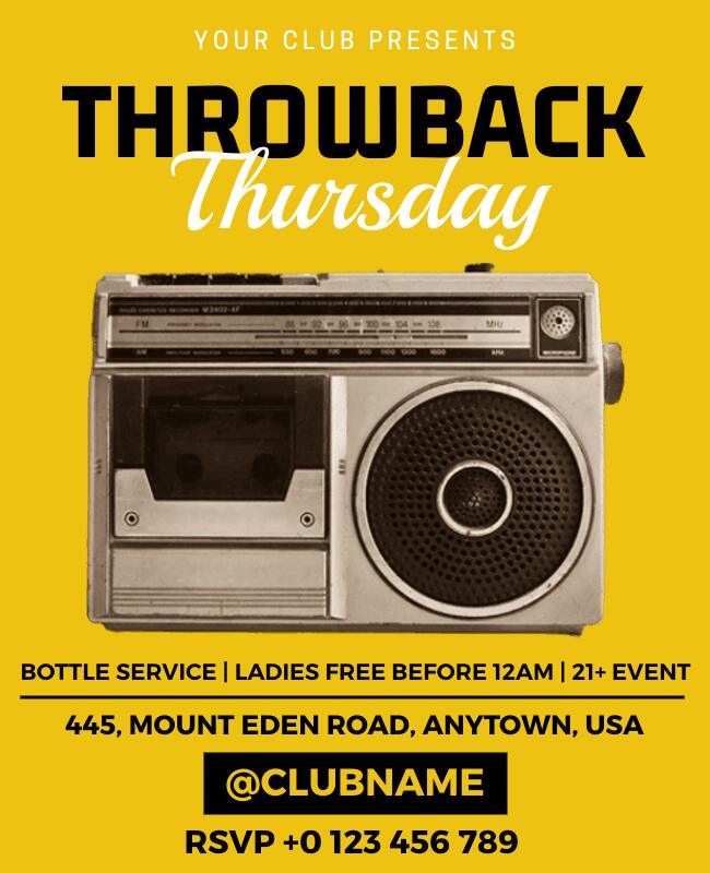 Yellow Background Throwback Thursday Music Event Flyer Template