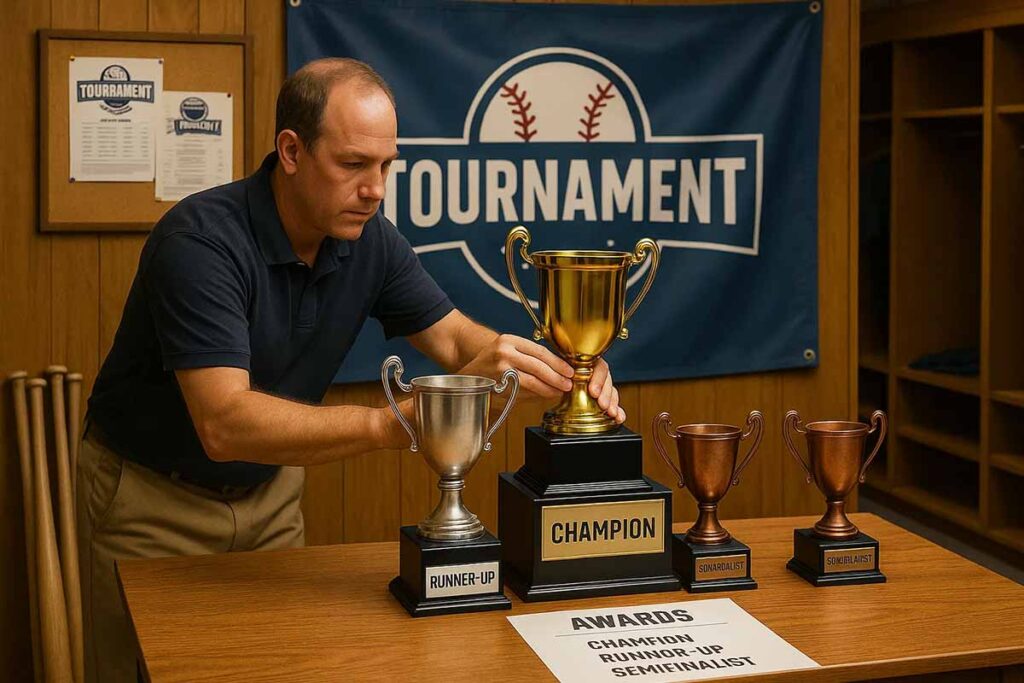 Professional tournament trophy display with award hierarchy